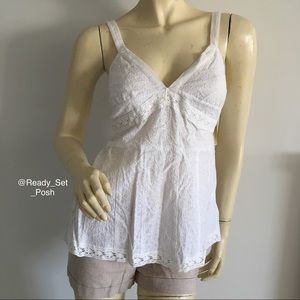 Michael Kors petite white eyelet tank top ties back
